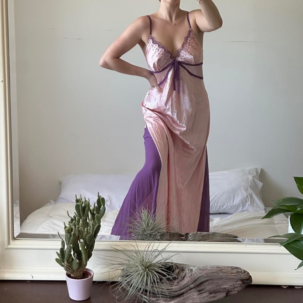 Gorgeous 90s Pink Fairytale Floor Length Slip Dress with Mesh Cutout Sides